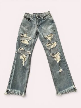 Carmar Denim EMELIA Heavy  Distressing Jeans Med Wash Frayed Hem Women’s 28 EXC